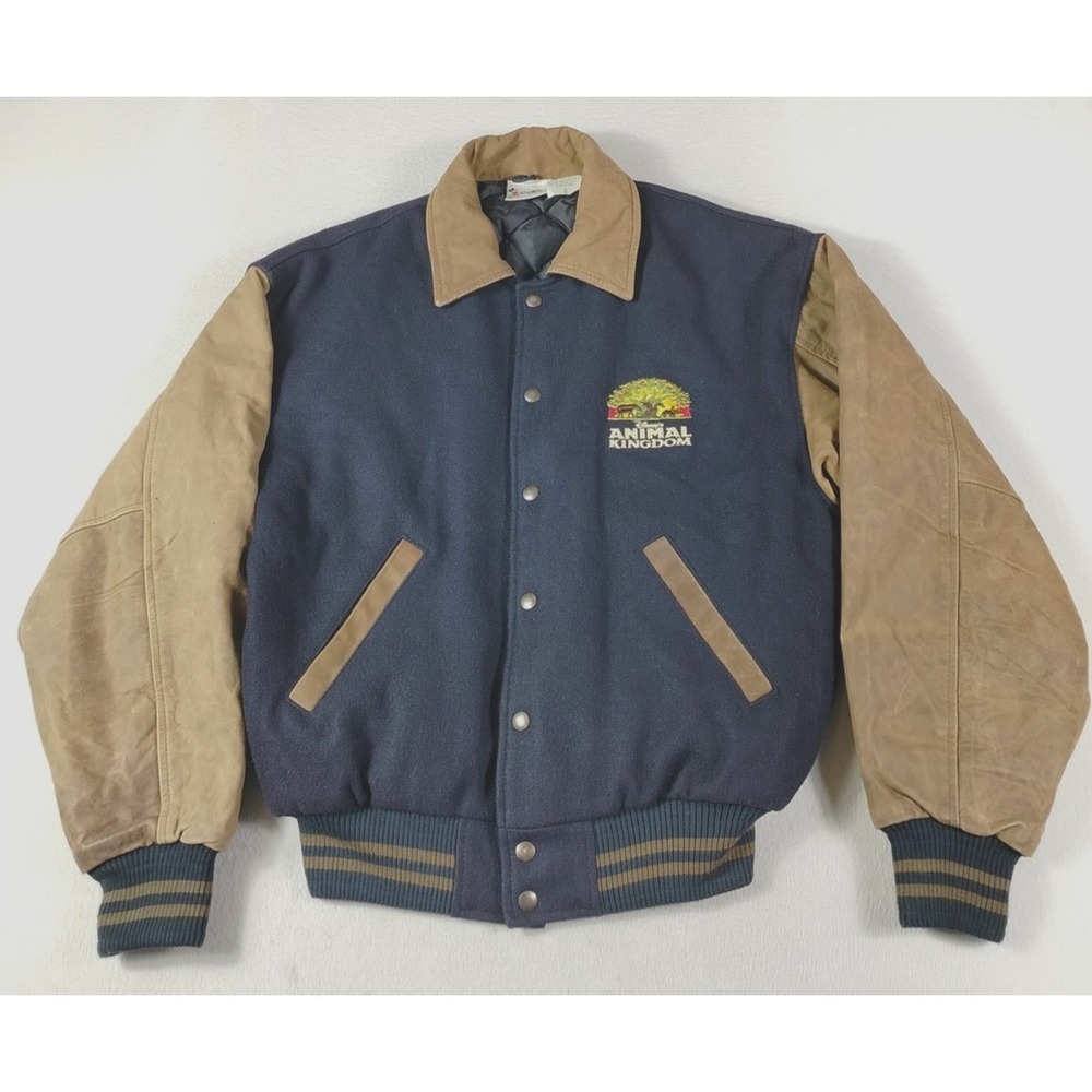 Vintage Walt Disney World Jacket Mens Small Blue Leather Varsity Animal Kingdom